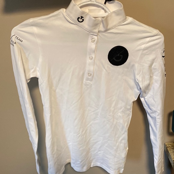 Cavalleria Toscana Mens Long Sleeve Competition Polo Warm Jersey White